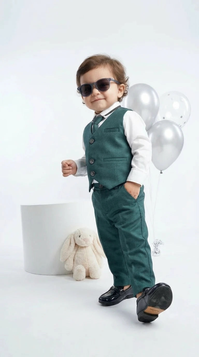 Elegant Teal Waistcoat Suit Set