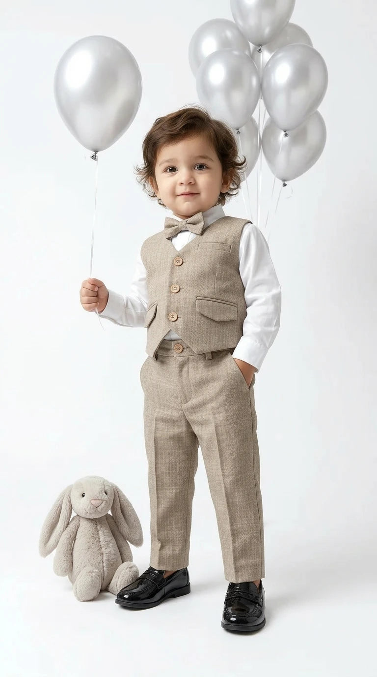 Classic Beige Waistcoat Suit