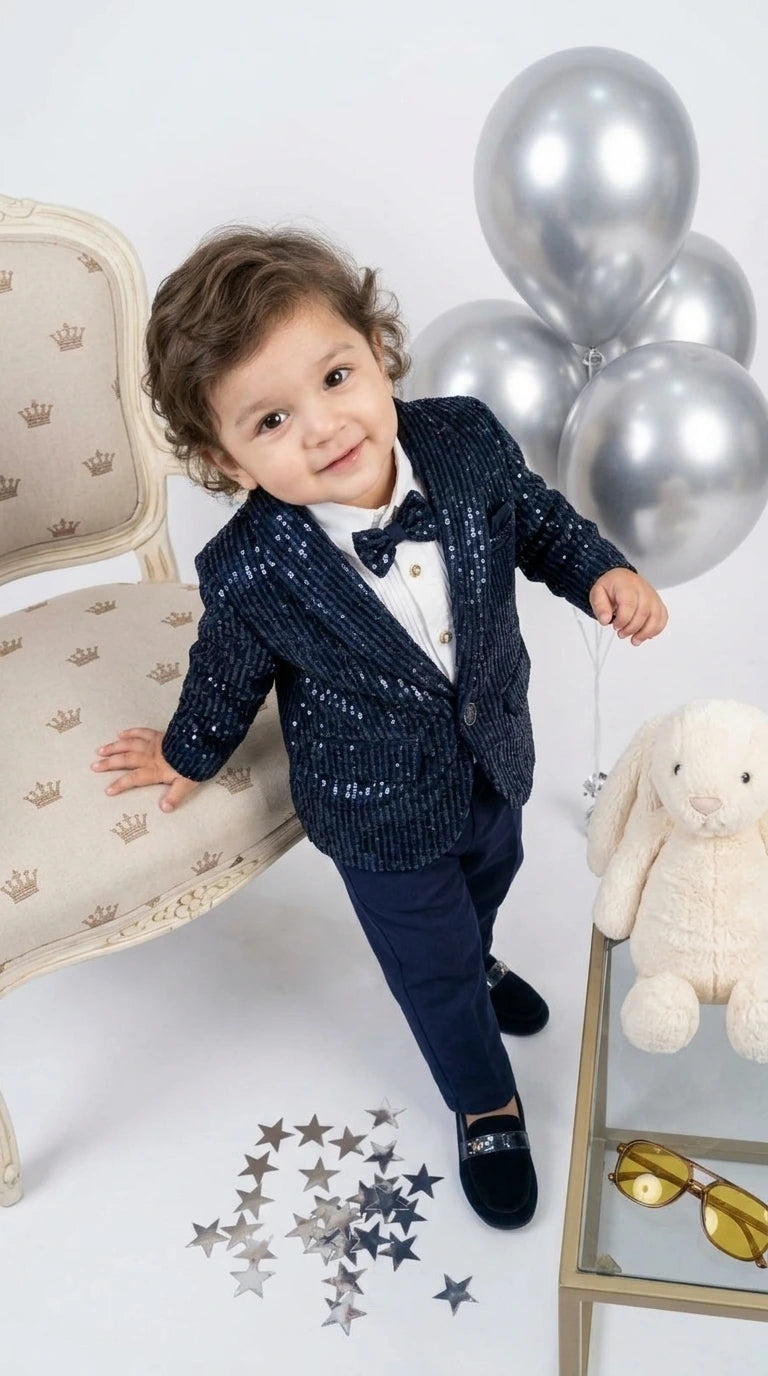 Navy Sequin Blazer Party Suit