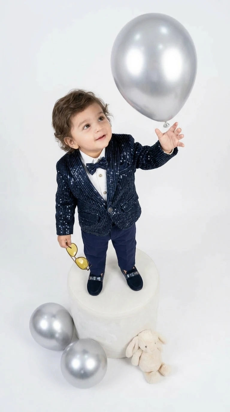 Navy Sequin Blazer Party Suit