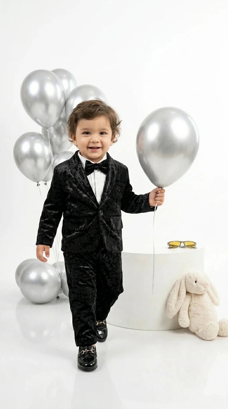Classic Black Velvet Suit Set