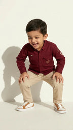 Maroon Utility Pocket Shirt with Cargo Trousers Set