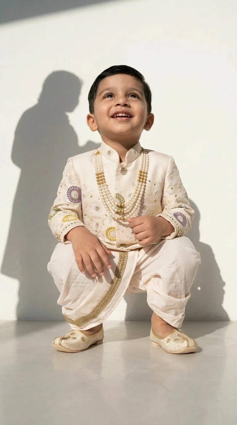 Ivory Embroidered Indo-Western Dhoti Set