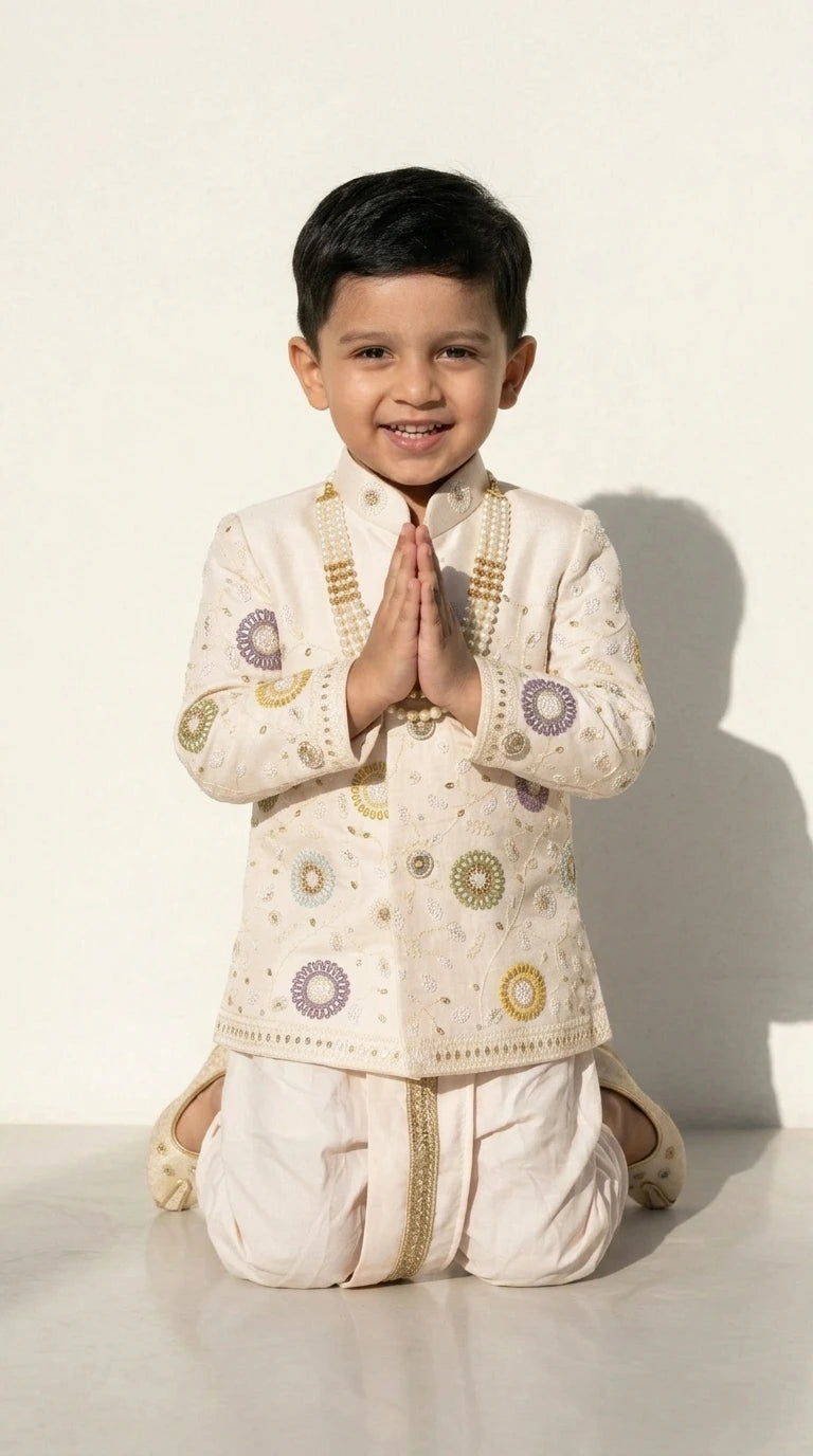 Ivory Embroidered Indo-Western Dhoti Set