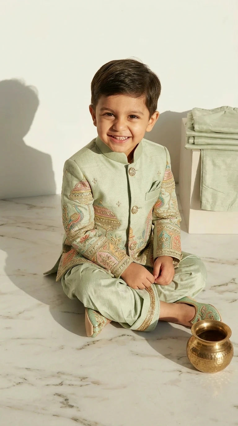 Mint Heritage Embroidered Indo-Western Dhoti Set