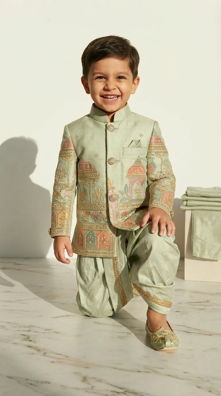 Mint Heritage Embroidered Indo-Western Dhoti Set