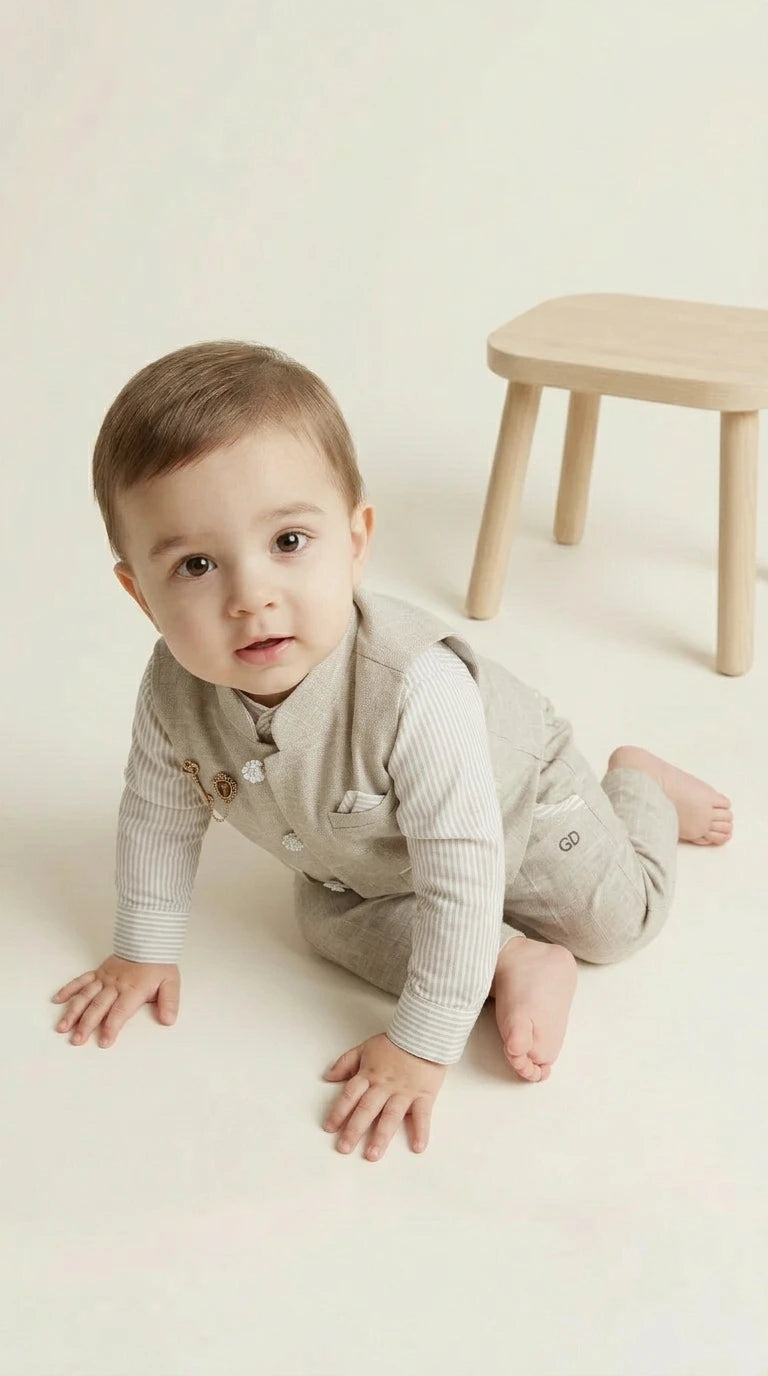 Classic Beige Waistcoat Formal Set