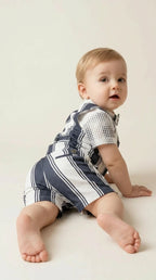Navy Striped Vest & Shorts Formal Set