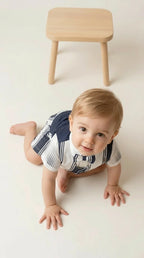 Navy Striped Vest & Shorts Formal Set