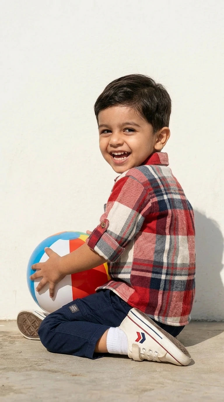 Plaid Shirt & Navy Trousers Set