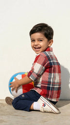 Plaid Shirt & Navy Trousers Set