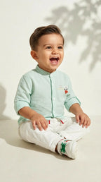 Mint Shirt & White Cargo Pants Set