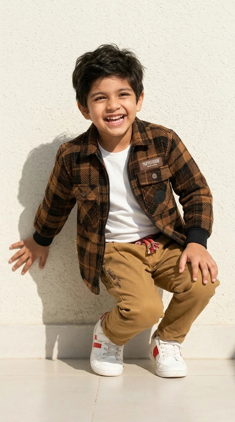 Brown Plaid Jacket & Khaki Pants Set