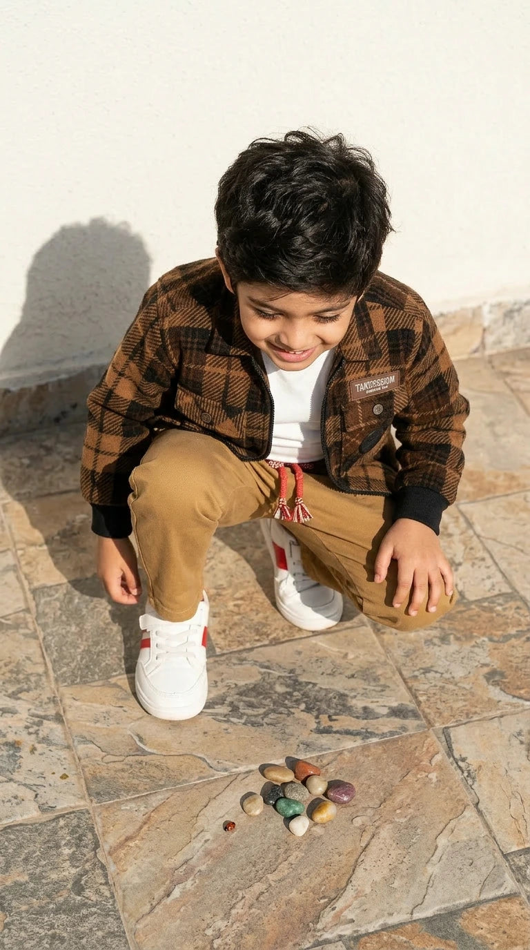 Brown Plaid Jacket & Khaki Pants Set