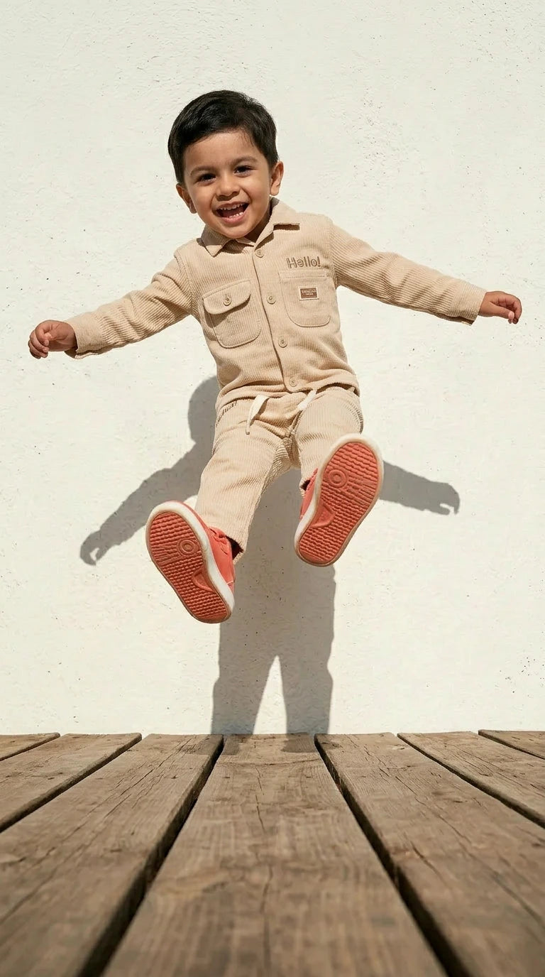 Beige Ribbed Shirt & Pants Set