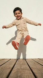 Beige Ribbed Shirt & Pants Set
