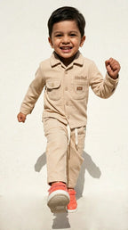 Beige Ribbed Shirt & Pants Set
