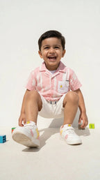 Pink Stripe Shirt & White Shorts Set