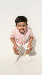 Pink Stripe Shirt & White Shorts Set