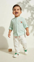 Mint Shirt & White Cargo Pants Set
