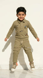 Olive Ribbed Polo Co-ord Set