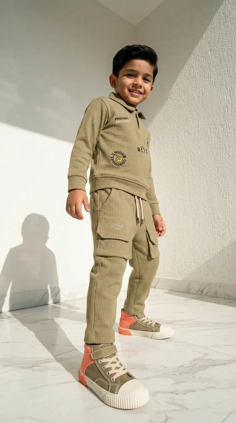 Olive Ribbed Polo Co-ord Set