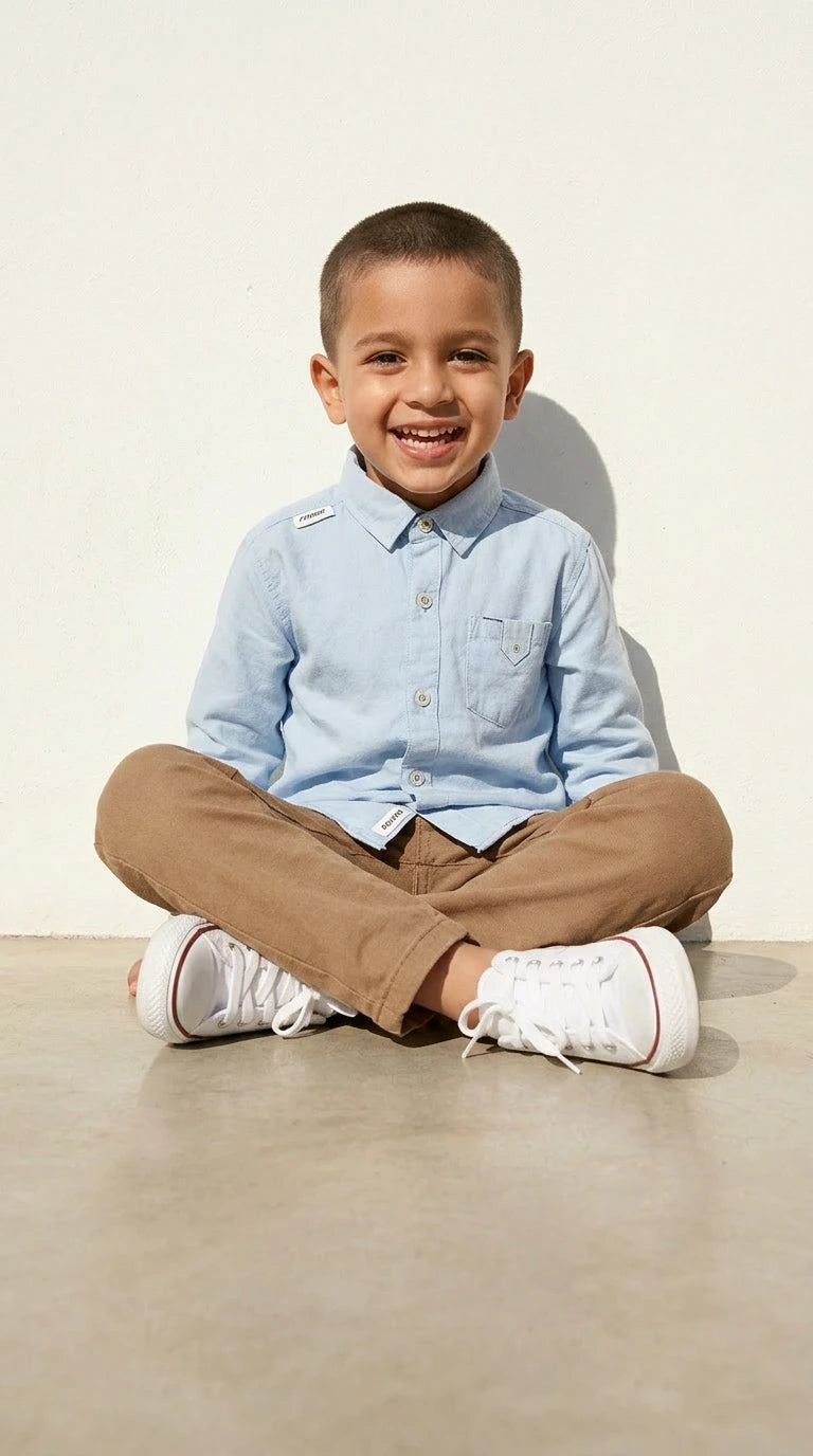 Sky Blue Shirt & Khaki Trouser Set