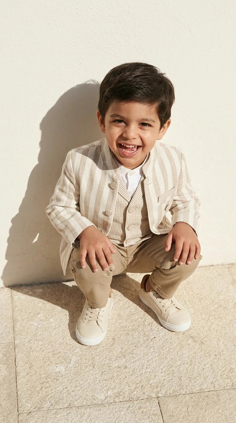 Beige Striped Formal Suit Set