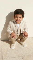Beige Striped Formal Suit Set
