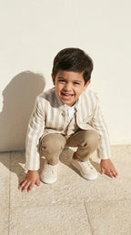 Beige Striped Formal Suit Set