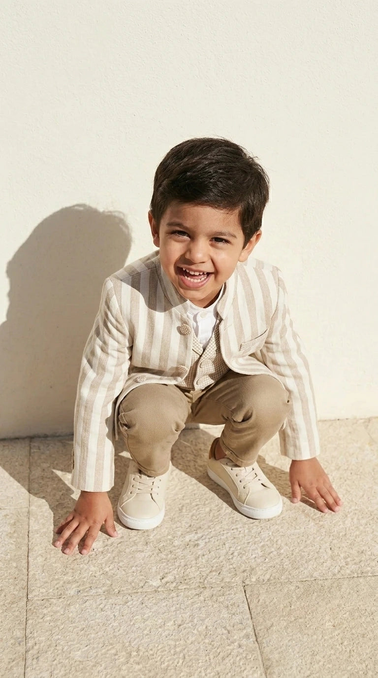 Beige Striped Formal Suit Set