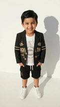 Black Graphic Blazer Short Set