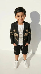 Black Graphic Blazer Short Set