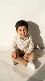 Beige Leaf Print Shirt Set