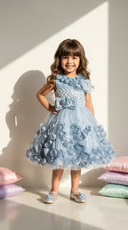 Frosted Blue Rosette Dress