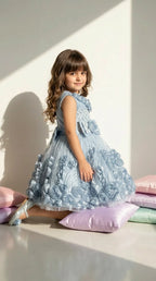 Frosted Blue Rosette Dress