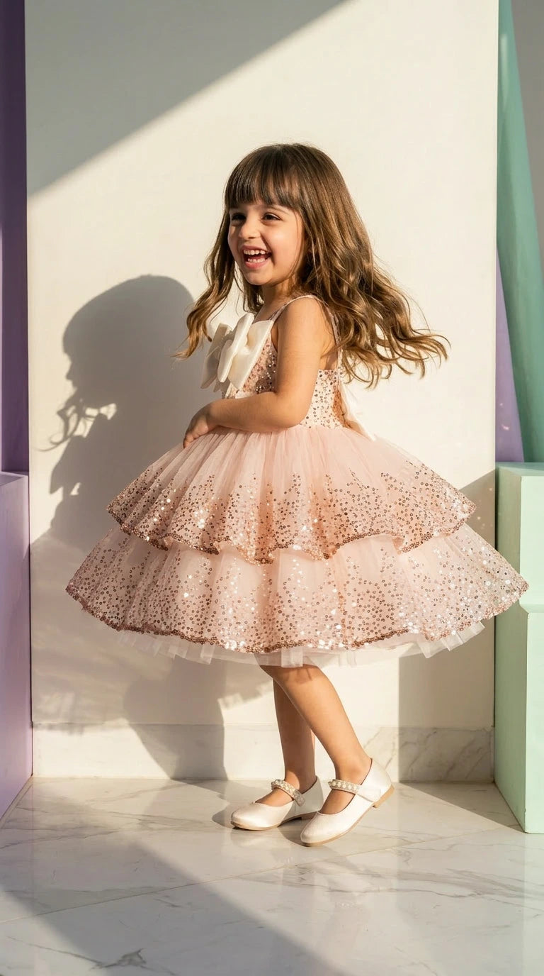 Blush Sparkle Tiered Dress