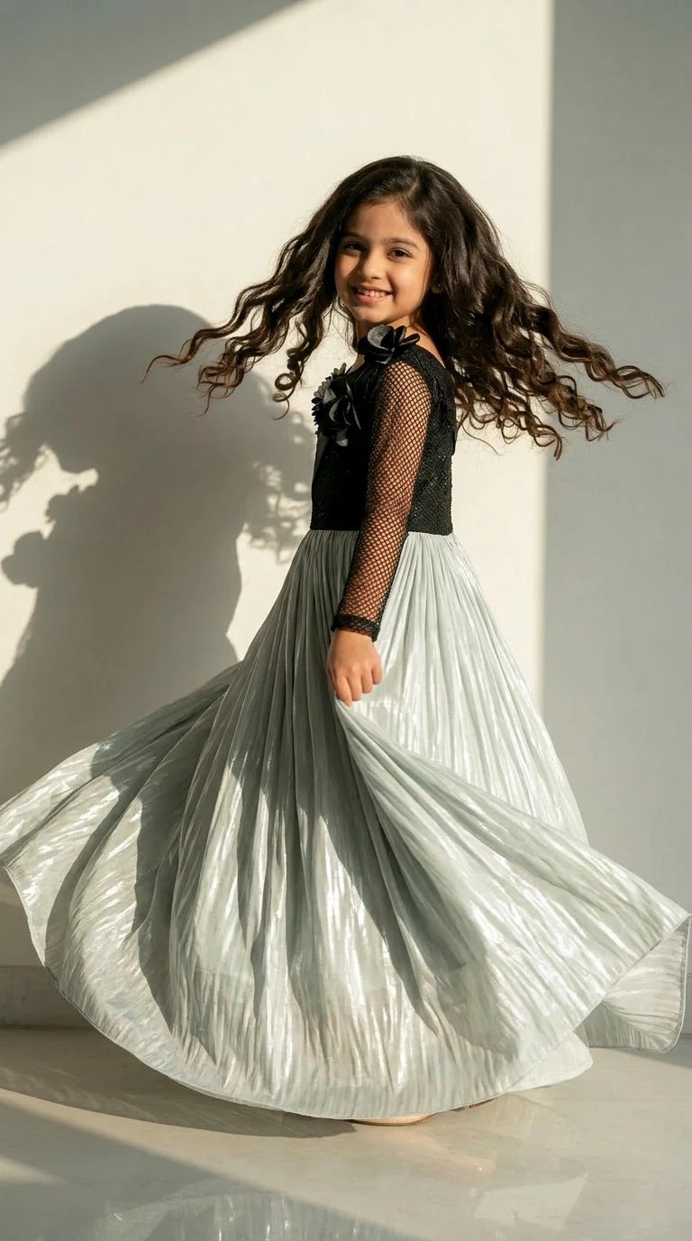 Black & Silver Designer Party Gown