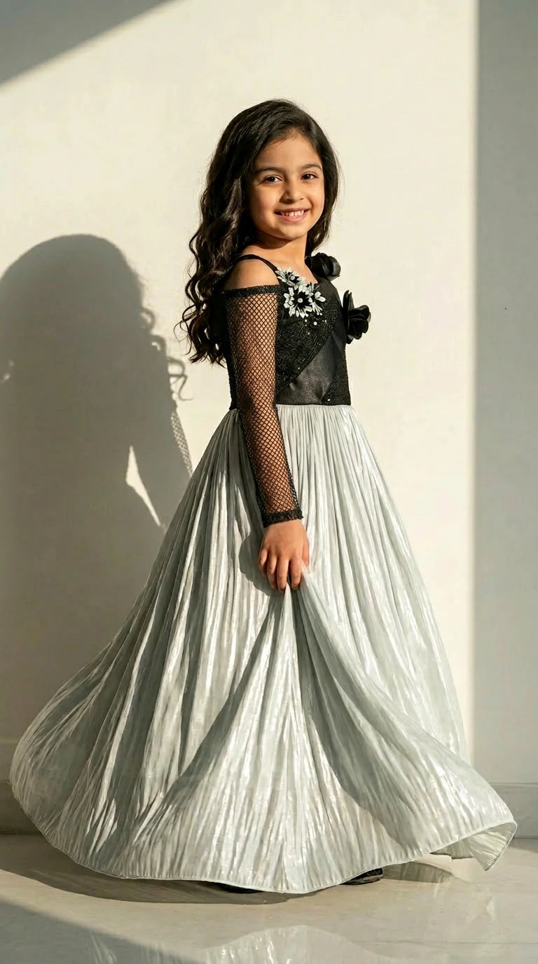 Black & Silver Designer Party Gown