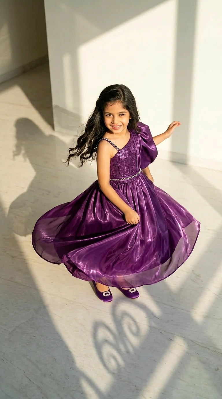 One-Shoulder Statement Party Dress (Purple)