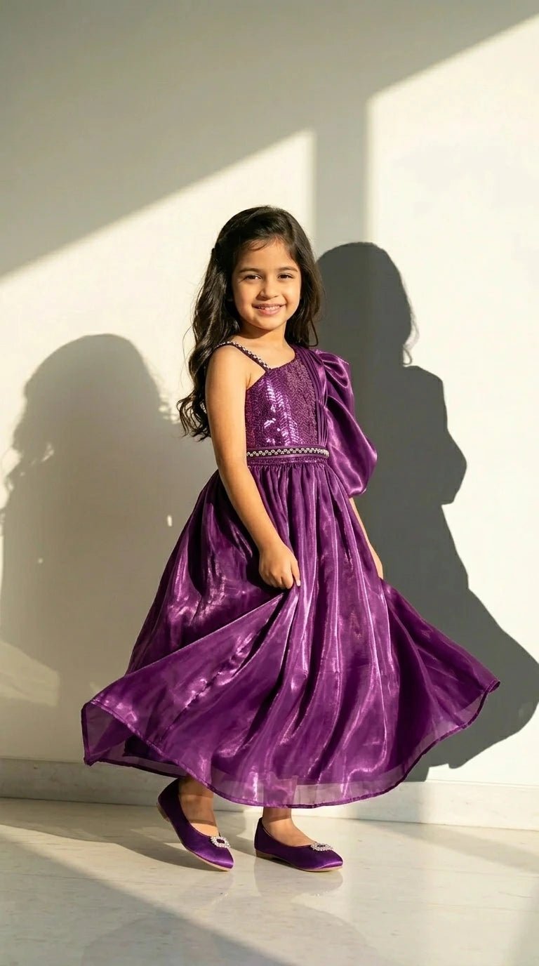 One-Shoulder Statement Party Dress (Purple)