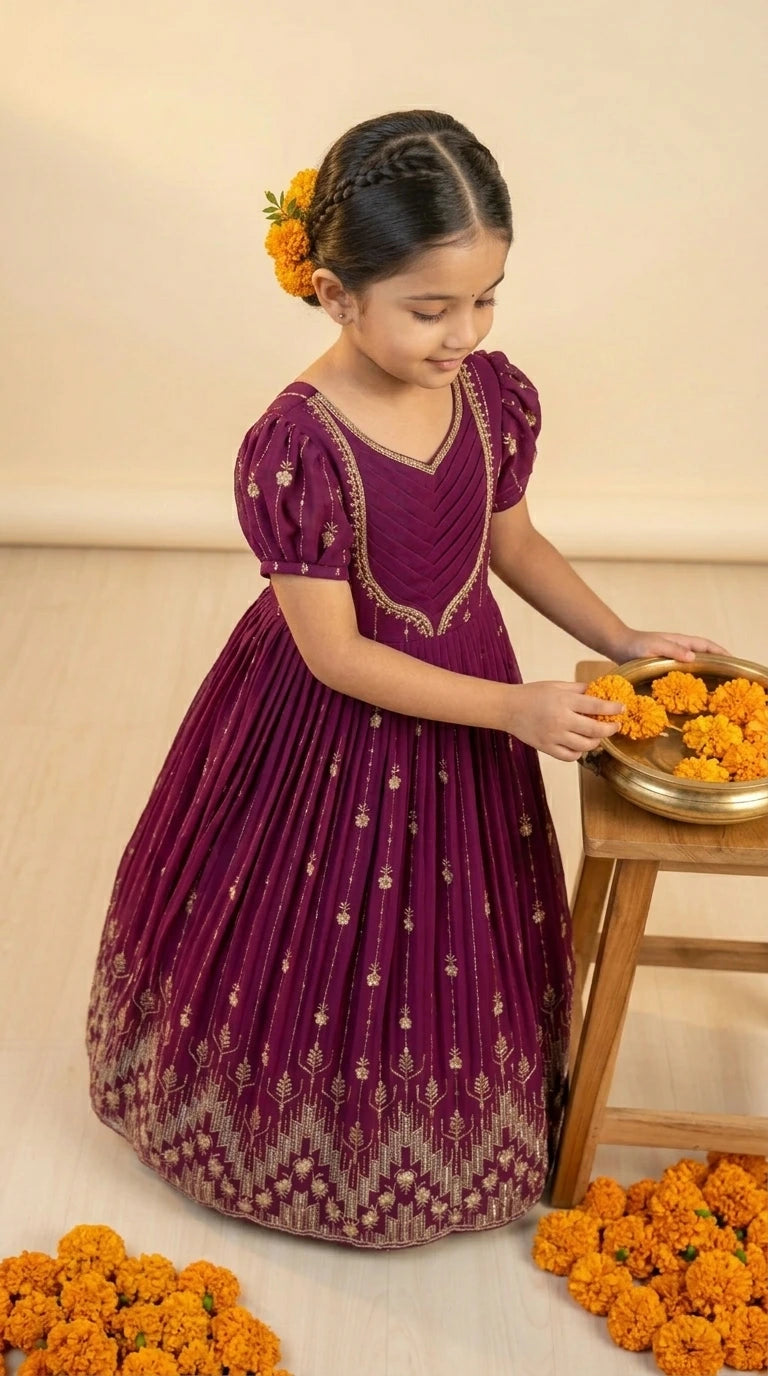 Regal Wine Pleated Gown