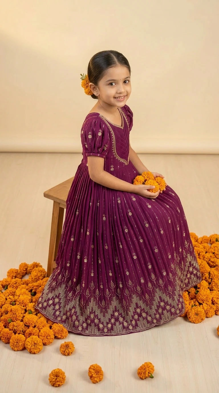 Regal Wine Pleated Gown