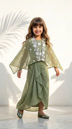 Olive Green Cape Style Ethnic Set