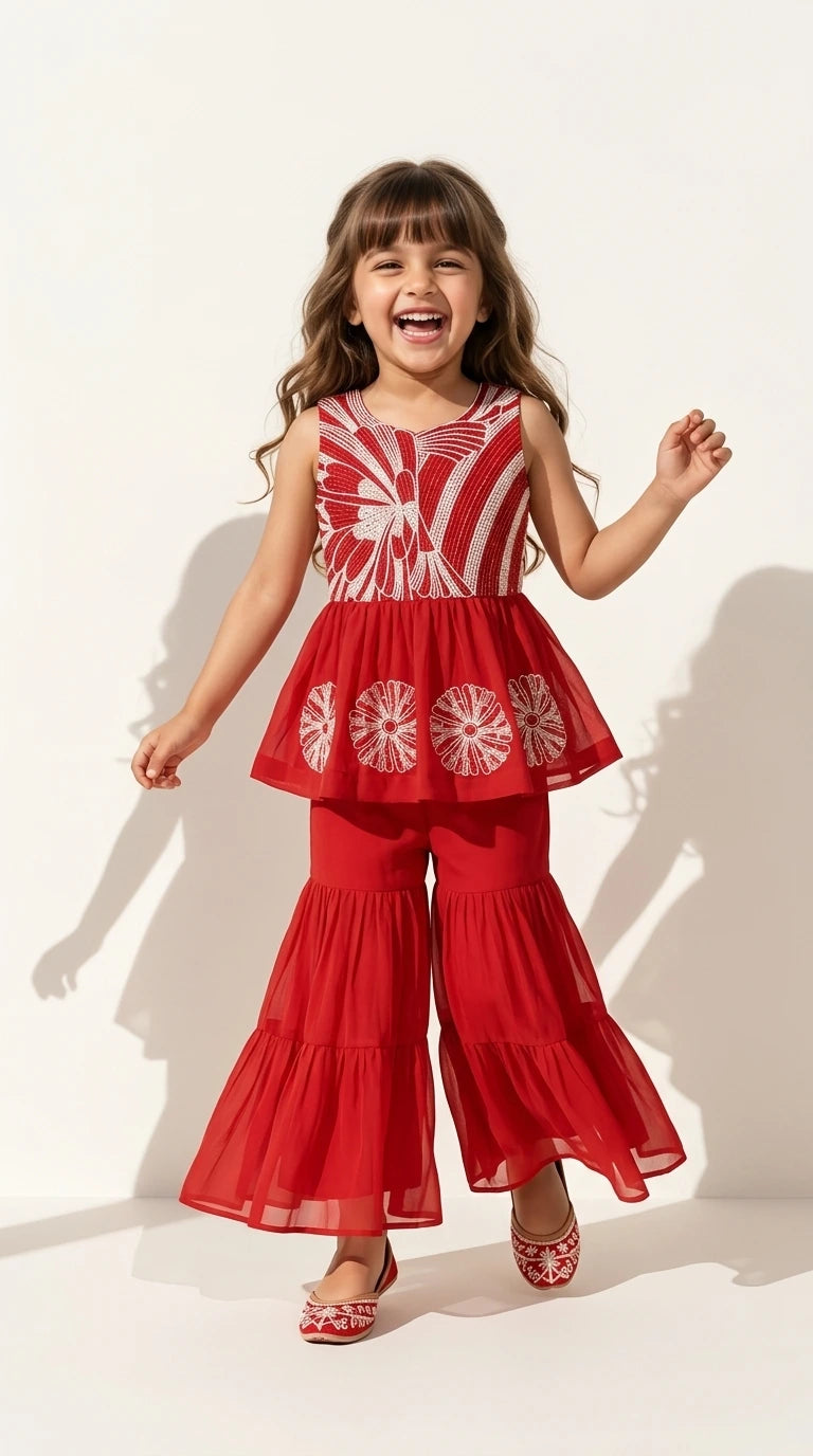 Scarlet Red Indo-Western Flare Set