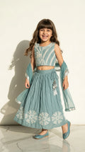 Aqua Blue Floral Lehenga Set