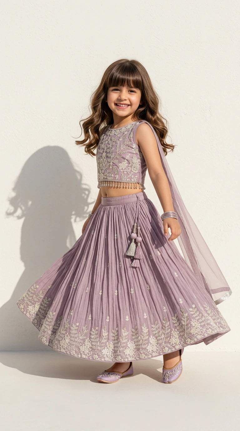 Mauve Floral Twirl Lehenga Set