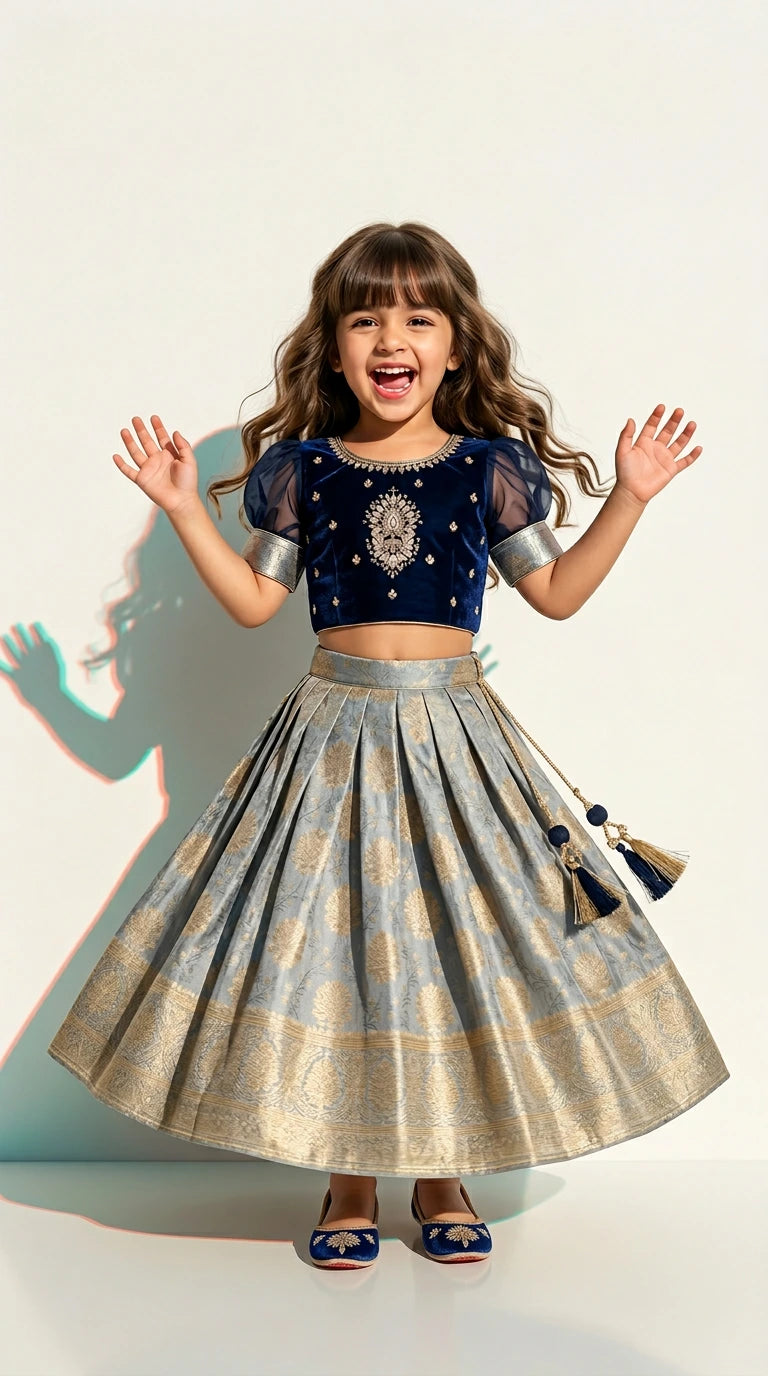 Navy Blue & Gold Festive Lehenga Set