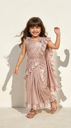 Rose Gold Draped Saree Gown