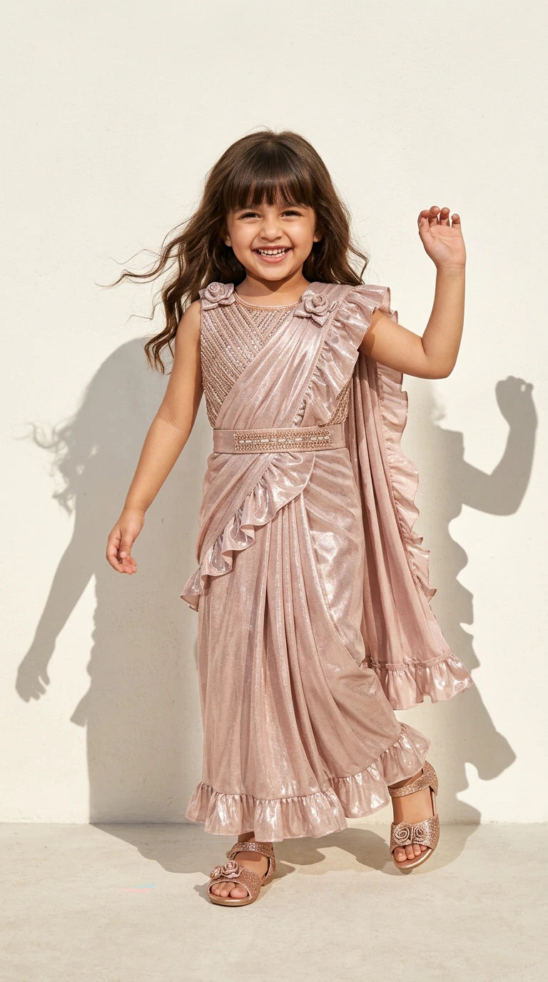 Rose Gold Draped Saree Gown